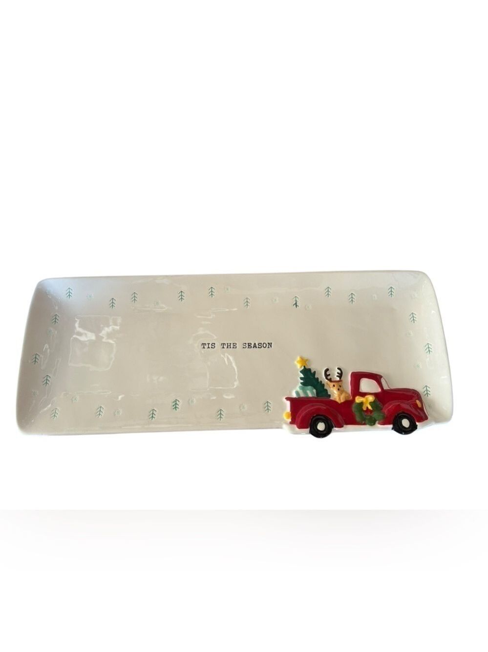 TAG TIS THE SEASON Christmas Holiday Serving Appetizer Tray Plate Red Truck EC